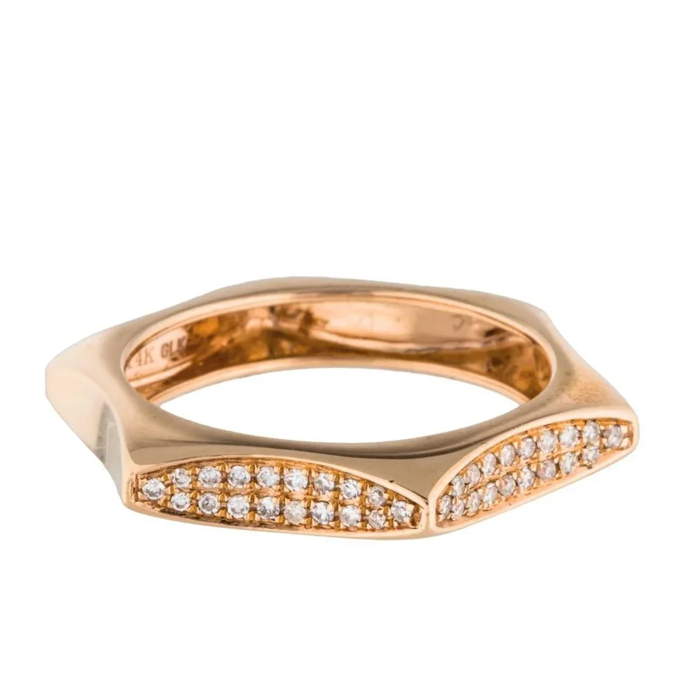 Solid 14K Rose Gold Diamonds Hexagon Ring